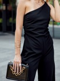 Elegant one-shoulder jumpsuit with wide legs, black 23560 - Online store - Boutique